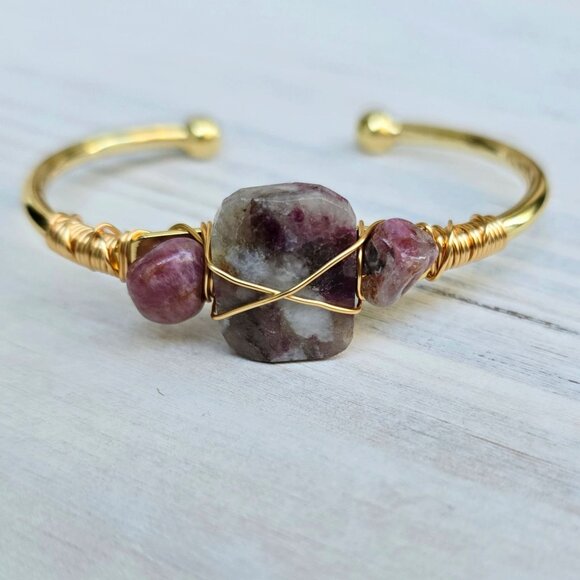 Pink Tourmaline Wire Wrap Cuff w/ 14Kt Gold Over Copper – Handmade & NWT - Picture 4 of 11